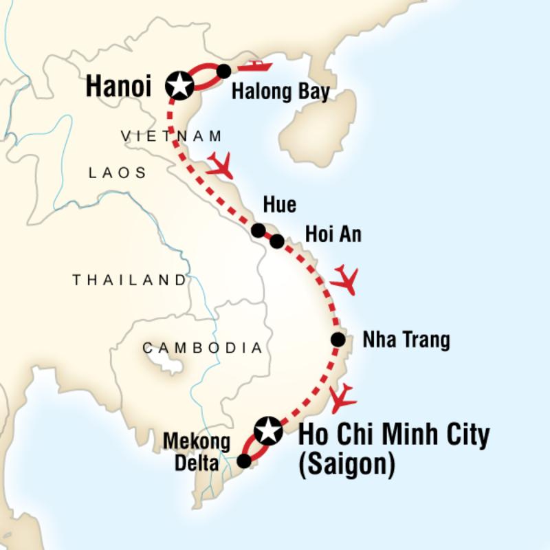 Map of the route for Timeless Vietnam