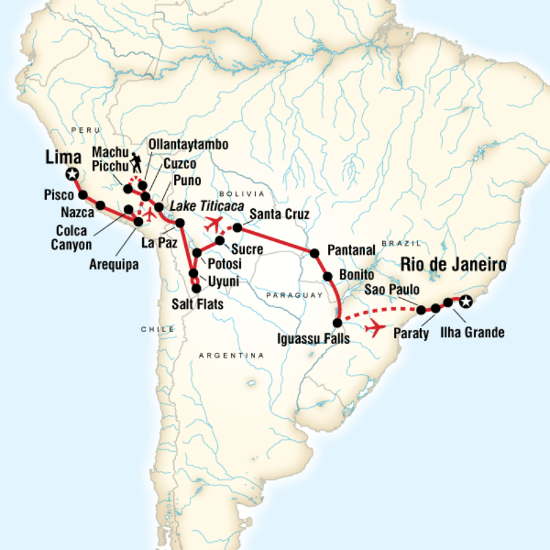 Map of the route for Southern Cross