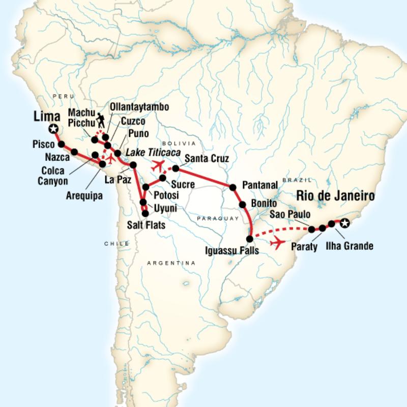 Map of the route for Southern Cross
