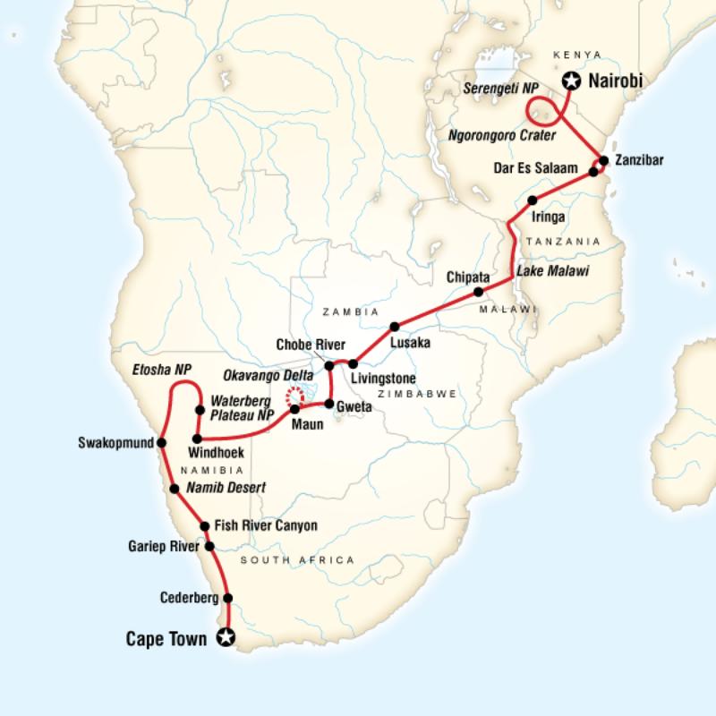 2013 map of Cape Town to Nairobi