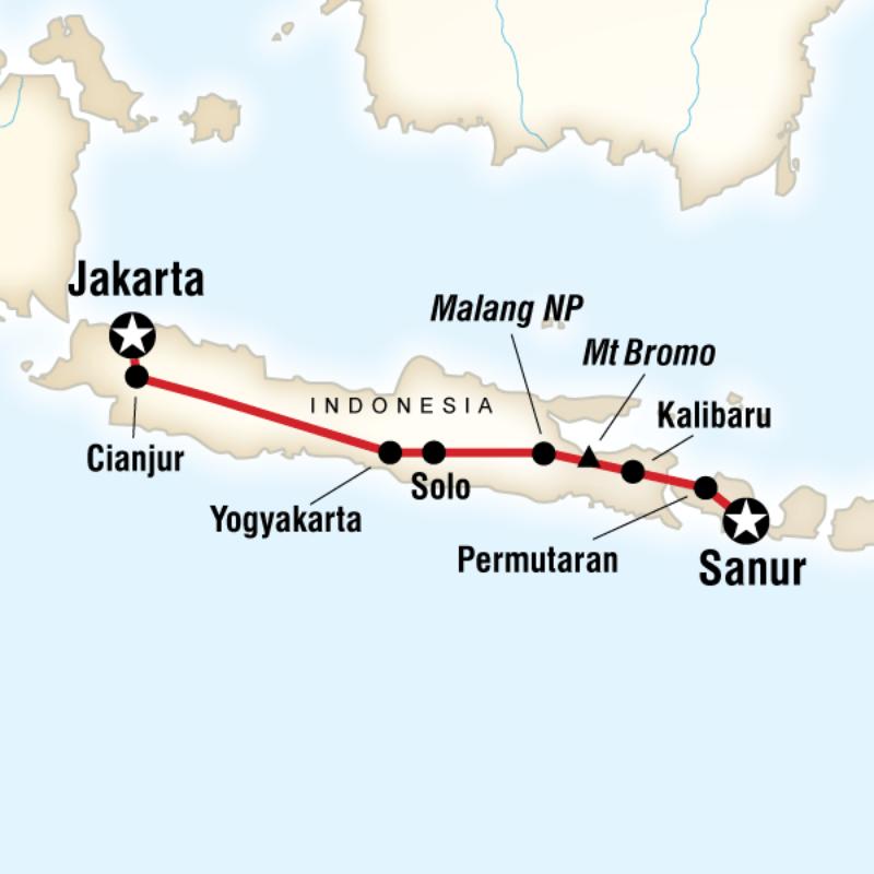 Map of the route for Yolo Java to Bali