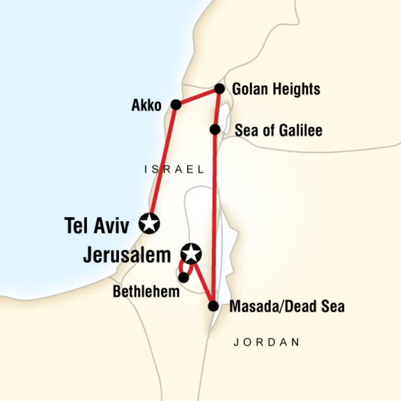 Map of the route for Highlights of Israel
