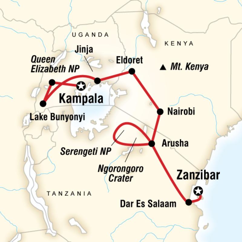 2013 map of East Africa Overland