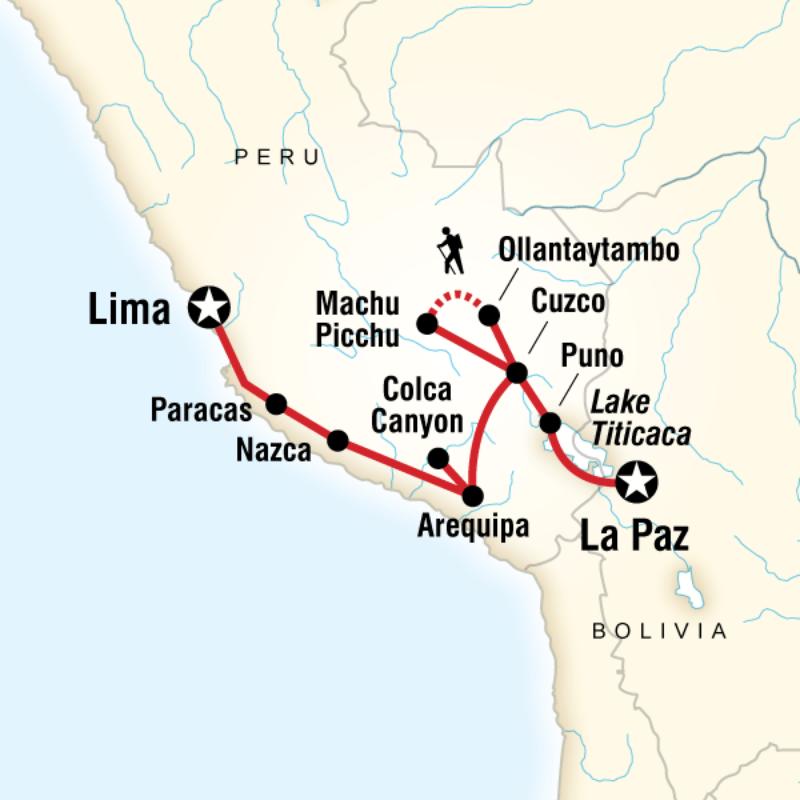 Map of the route for Andean Discovery