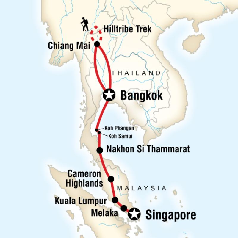 Map of the route for South East Asia on a Shoestring
