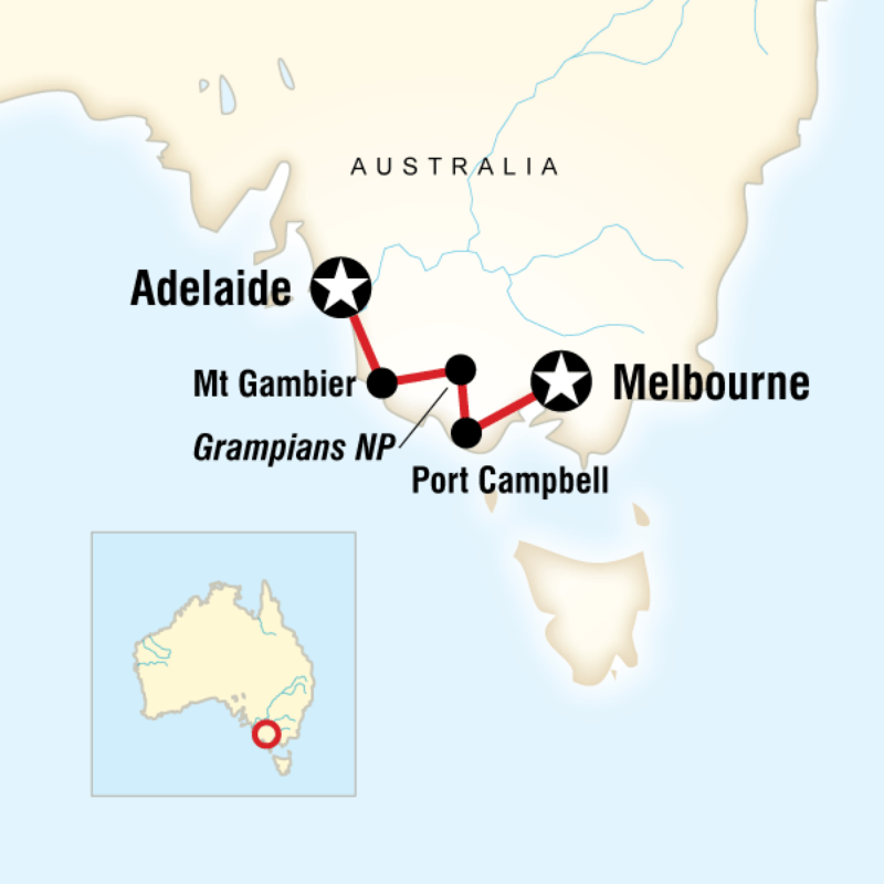 Route map for Great Ocean Road West—Melbourne to Adelaide (OAMA)