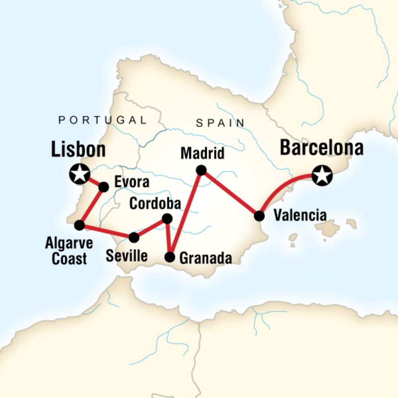 Map of the route for Best of Spain & Portugal