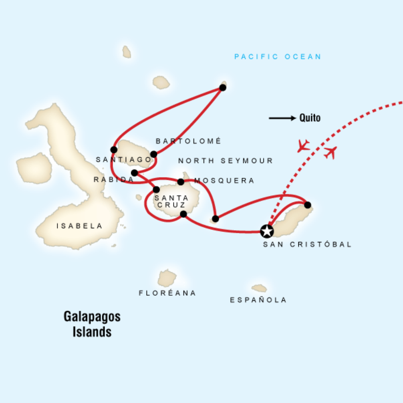 Map of the route for Discover Galapagos - Northern and Central Islands