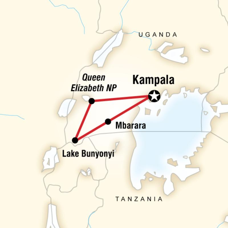 Map of the route for Uganda & Gorillas Overland