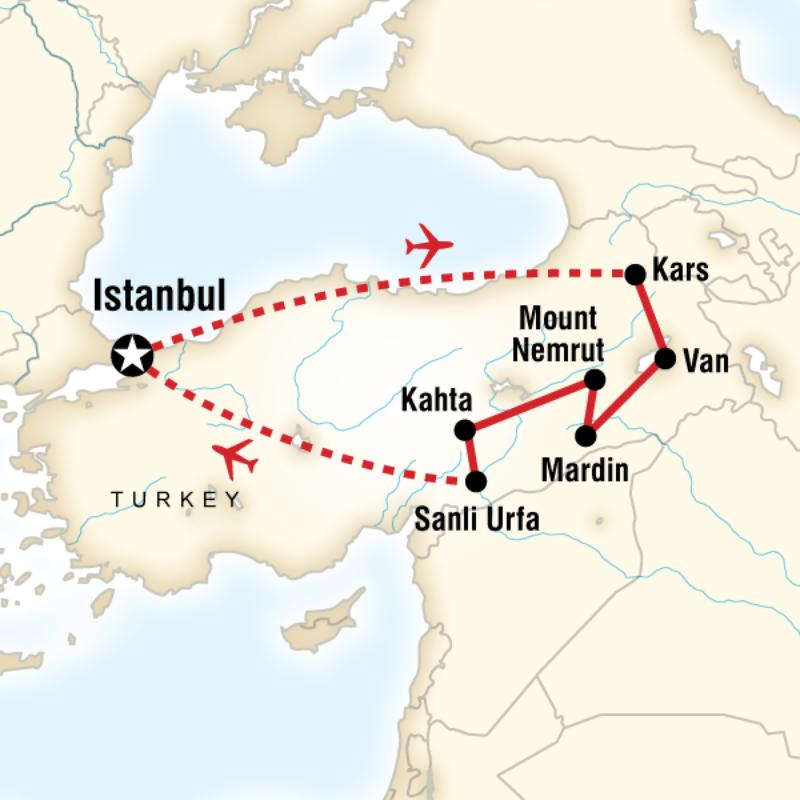 Route map for Eastern Turkey Adventure (ETET)