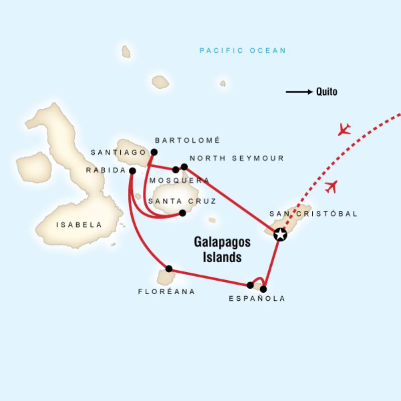 Map of the route for Explore Galapagos - Southern Islands