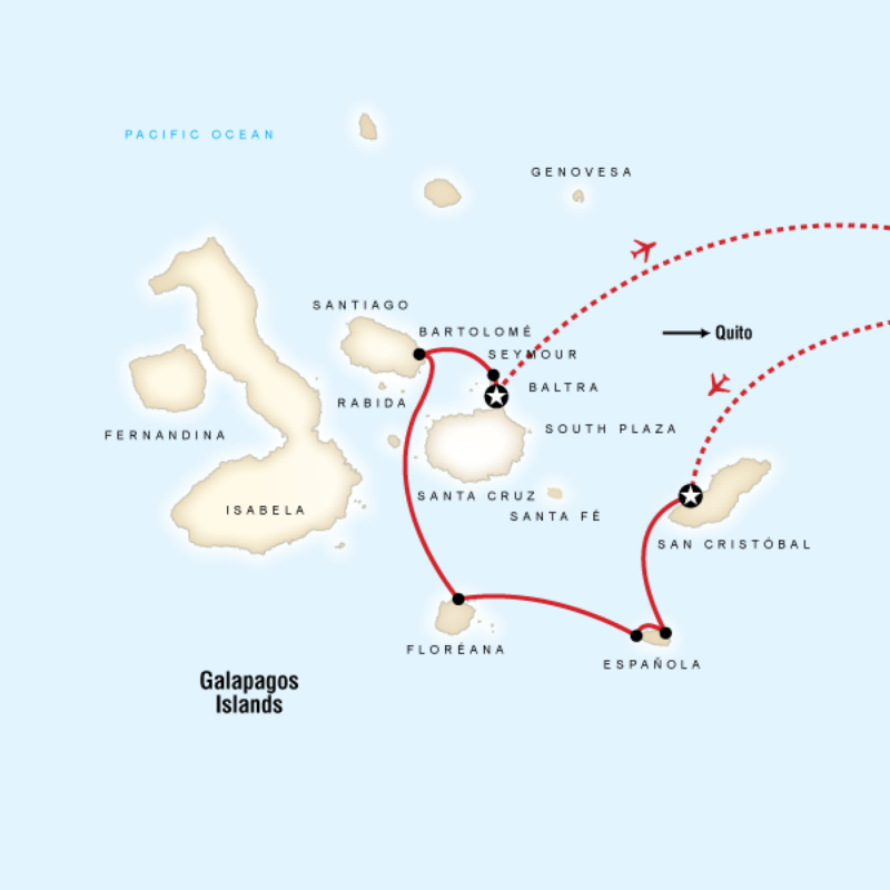 Route map for Uncover Galapagos - Central and Southern Islands (EV07SB)