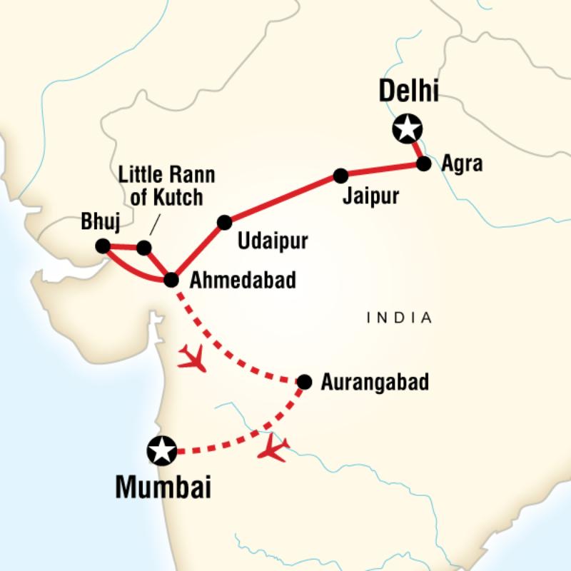 Route map for Wonders of North India (AHJI)