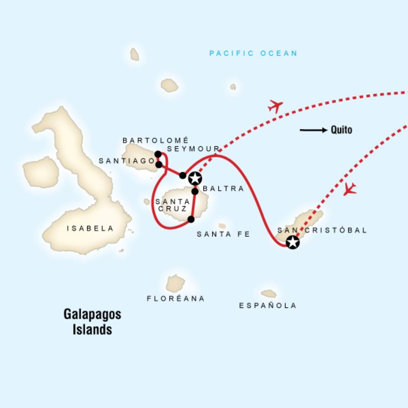 Map of the route for Explore Galapagos - Central Islands