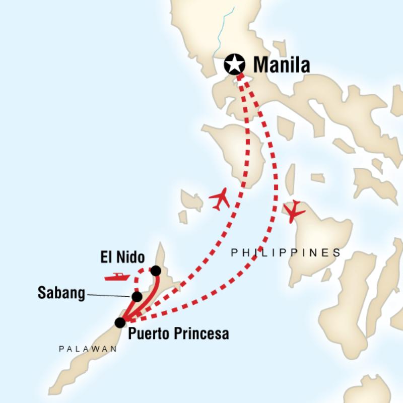 Map of the route for Southern Philippines Palawan Adventure
