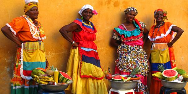 Colombian women in traditional dress