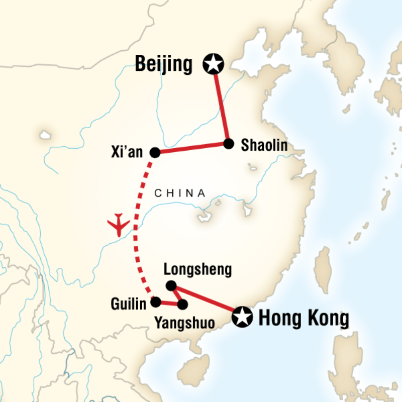 Map of the route for China Adventure