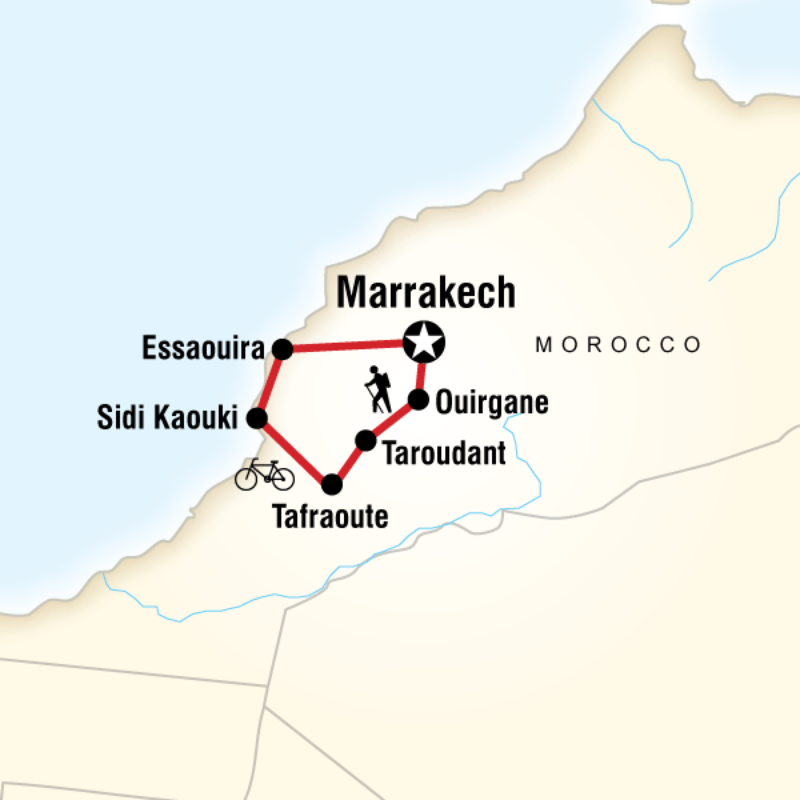 Map of the route for Morocco Active Adventure