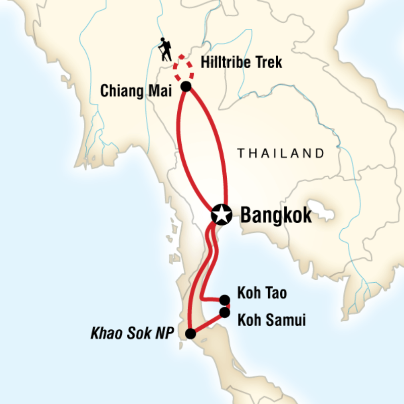 Route map for Thailand on a Shoestring (ATRT)