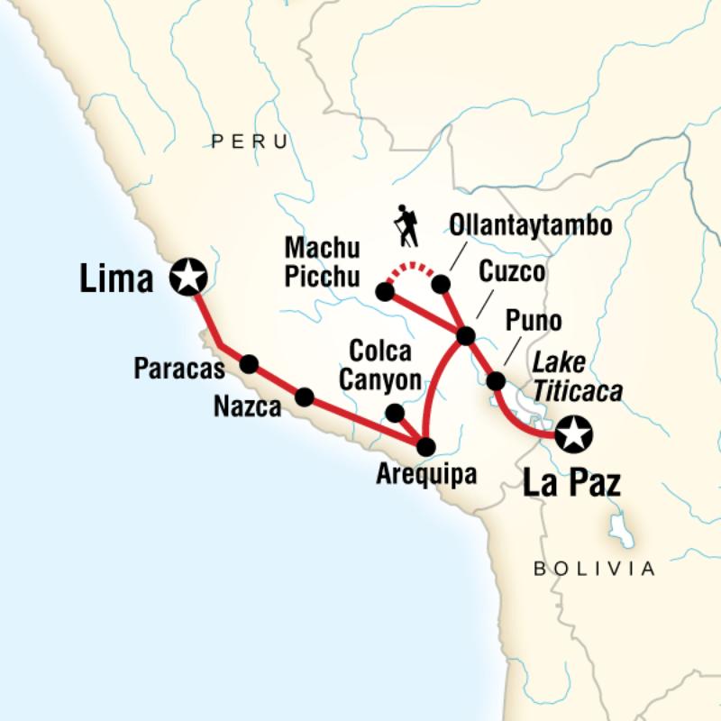 Map of the route for Andean Discovery