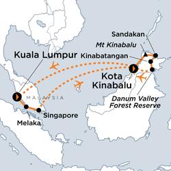 Route map for Malaysia and Borneo Adventure (AAMBD)