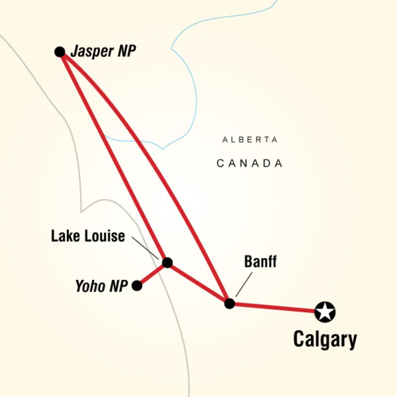 Map of the route for Canadian Rockies Active Escape