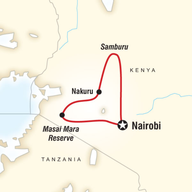 Map of the route for Kenya Camping Safari