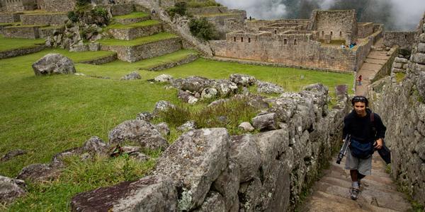 Exploring Machu Picchu. 