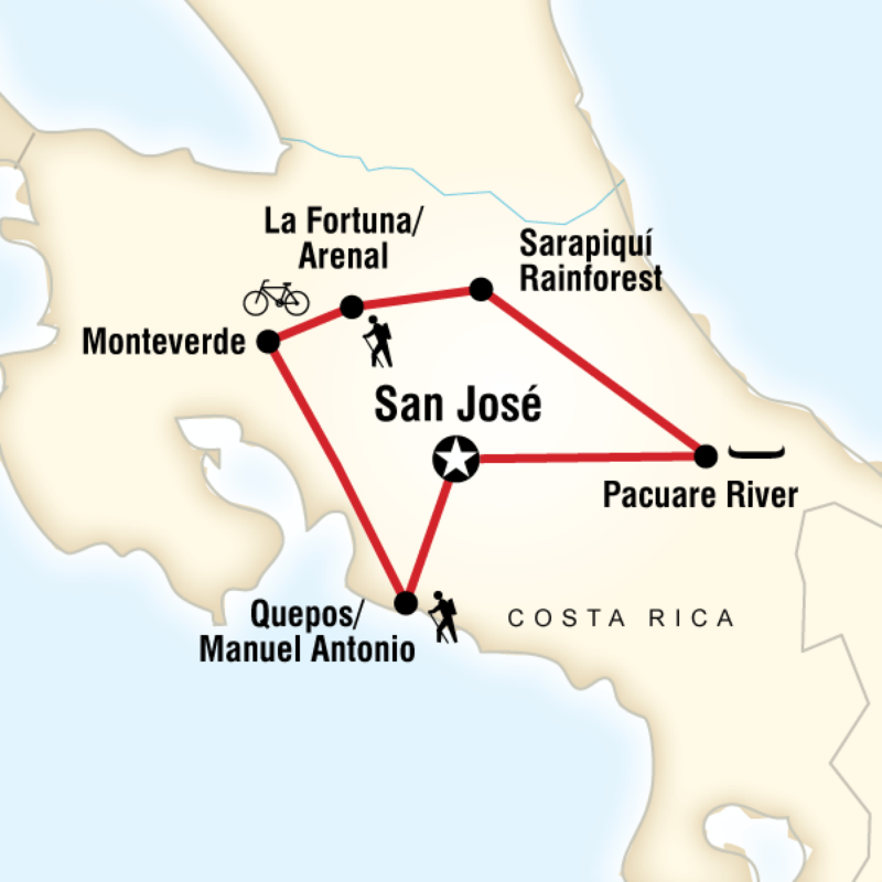 Route map for Costa Rica Active Adventure (CRSM)
