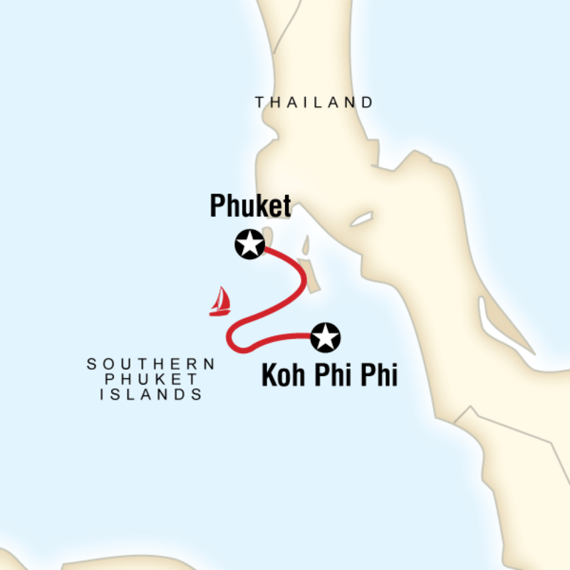 Map of the route for Thai Sailing Adventure - Koh Phi Phi to Phuket
