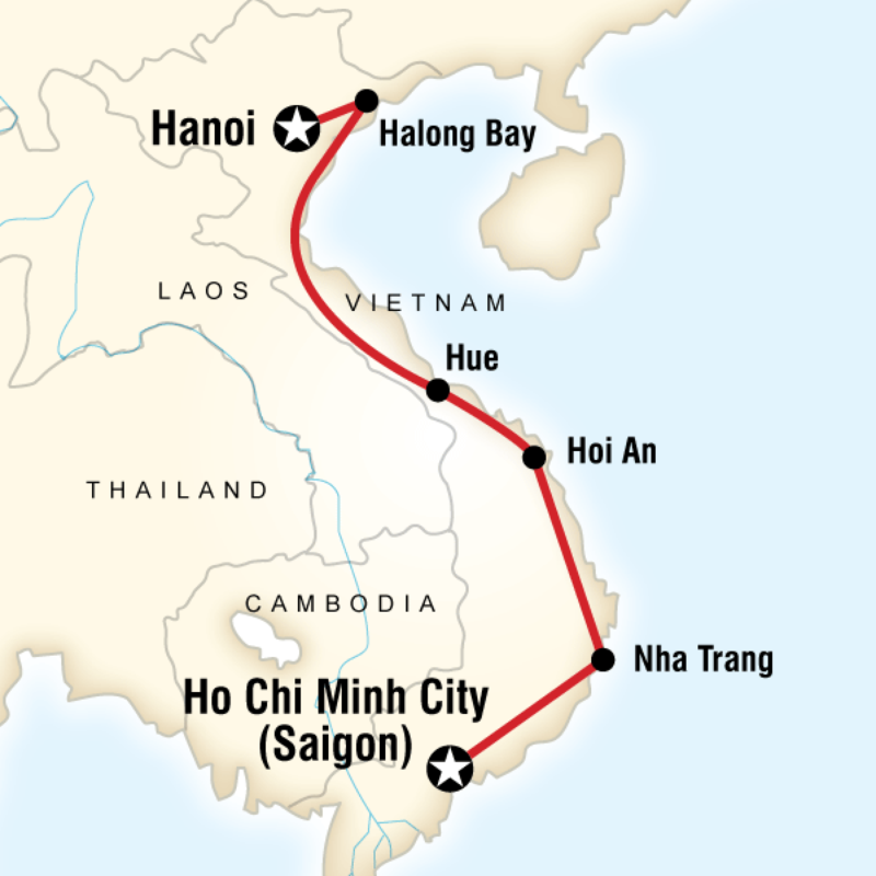 Map of the route for Vietnam on a Shoestring
