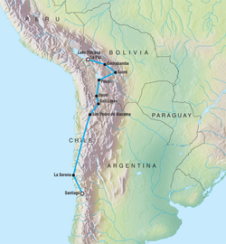 Route map for The Atacama Crossing - Santiago to La Paz (JSL)