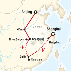 Route map for Highlights of China (ACHC)