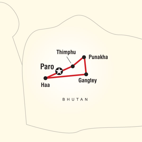 Route map for Bhutan Adventure (ADPP)