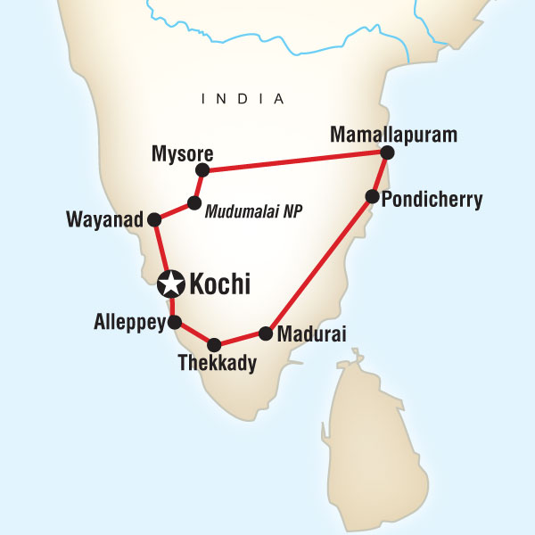 Route map for Best of Southern India (AHBS)