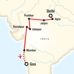 Route map for Uncover India—Delhi to Goa (AHUH)