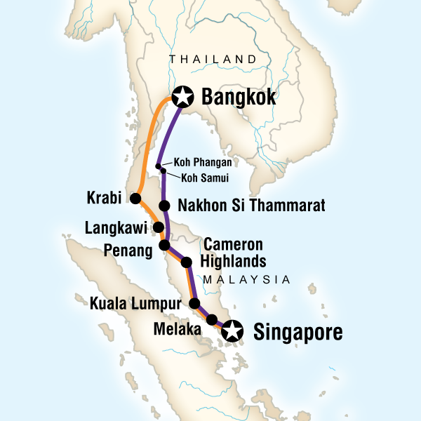 Route map for Roam Bangkok to Singapore (ATRM)