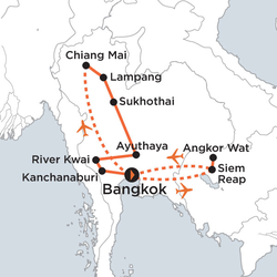 Route map for Thailand & Angkor Wat Cultural Journey (ATTWD)