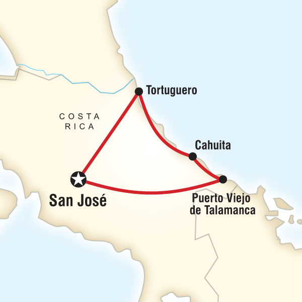 Route map for Costa Rica on a Shoestring (CRRS)