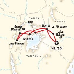 Route map for Kenya & Uganda Gorilla Adventure (DKKU)