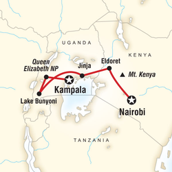 Route map for Kampala to Nairobi Overland (DUKN)