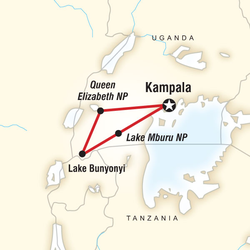 Route map for Uganda & Gorillas Overland (DUUG)