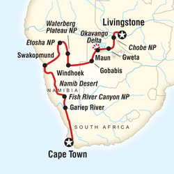 Route map for Dunes, Deltas and Falls (DZLD)