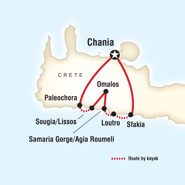 Route map for Crete Hike & Kayak (EGCH)