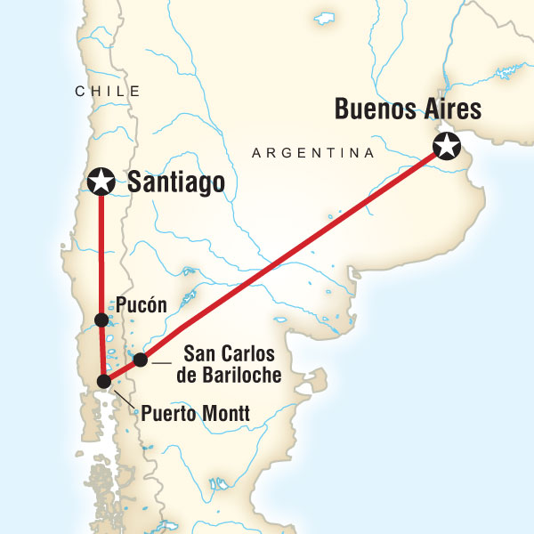Route map for Southern Sojourn - Buenos Aires to Santiago (JBS)