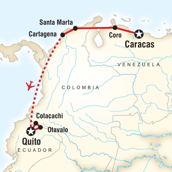 Route map for Above the Equator—Caracas to Quito (JCQ)