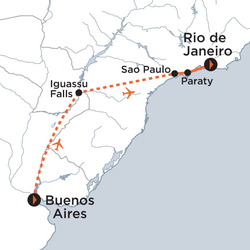 Route map for Highlights of Argentina & Brazil (SAABD)