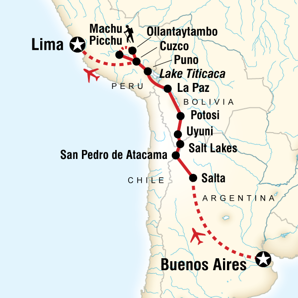 Route map for Bolivia Crossing - Buenos Aires to Lima (SXBM)