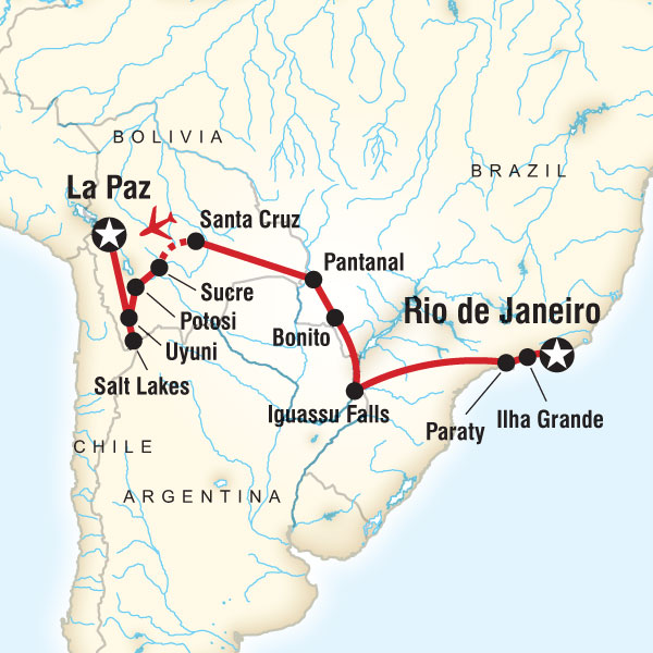 Route map for Andes to the Atlantic Experience (SXLR)