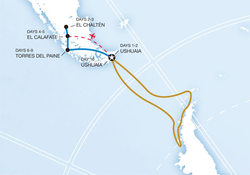 Route map for Patagonia Experience & Quest for the Antarctic Circle (XLPQSX)
